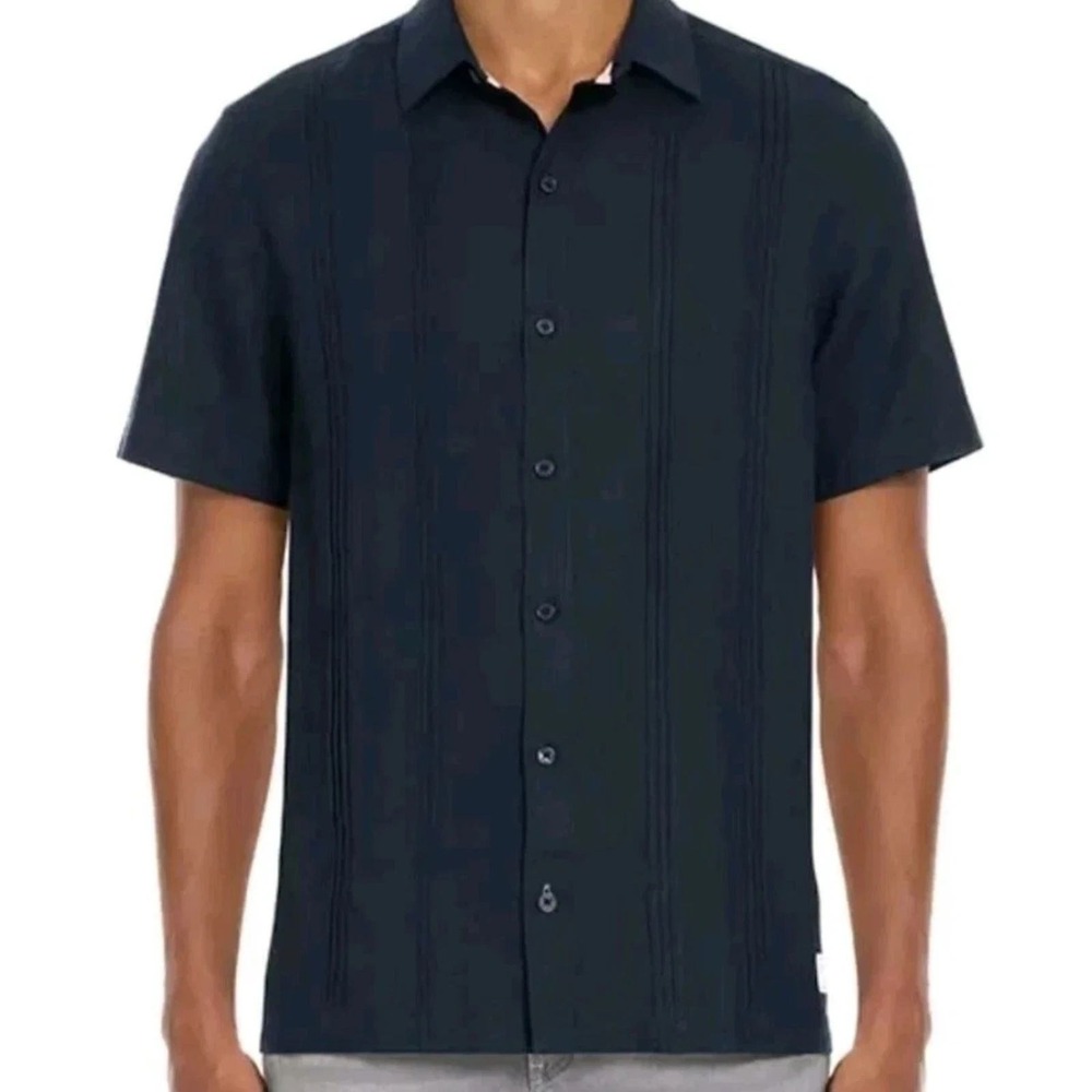 SCOTCH & SODA Relaxed Fit‎ Linen Blend Top Mens M Navy Blue Bowling Shirt NWT